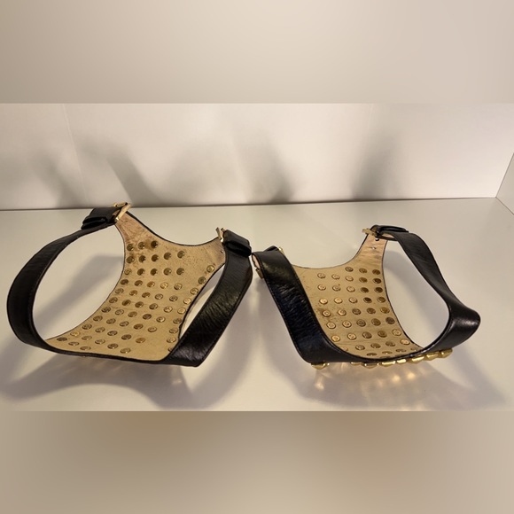 Leather with Gold Studs Shoe Buckle - Picture 2 of 6